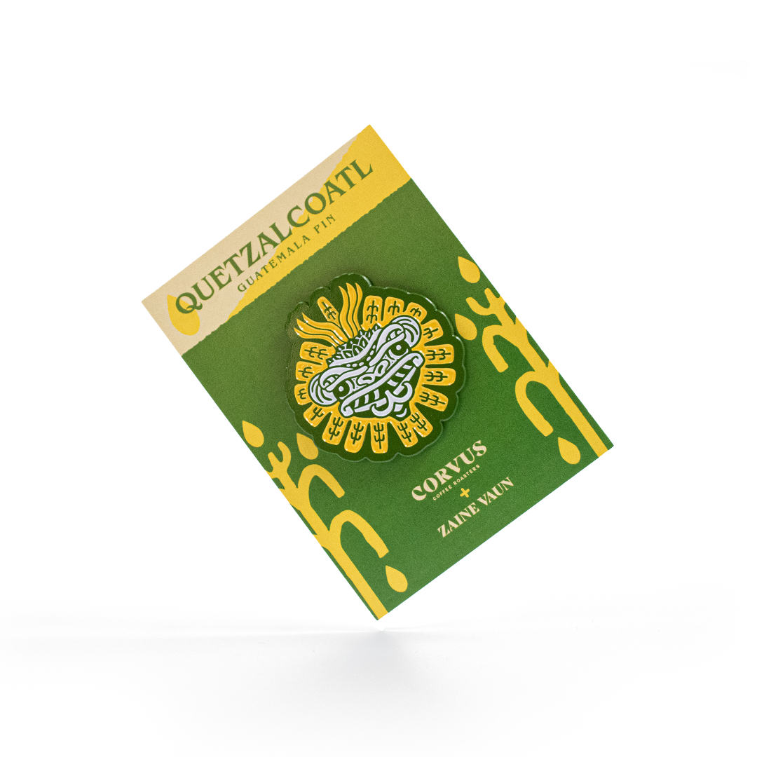 Enamel pin depicting Quetzalcoatl, mayan god.